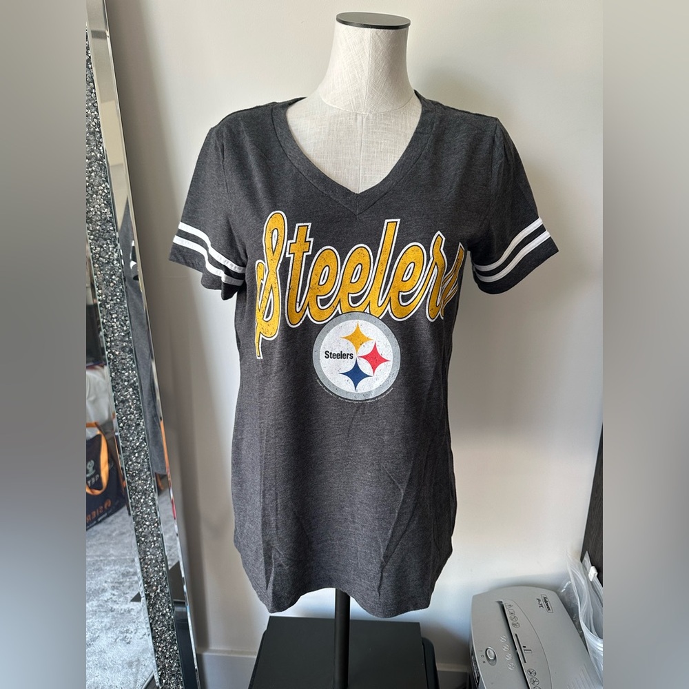 NFL Steelers Team Apparel Dark Gray V-Neck T-Shirt